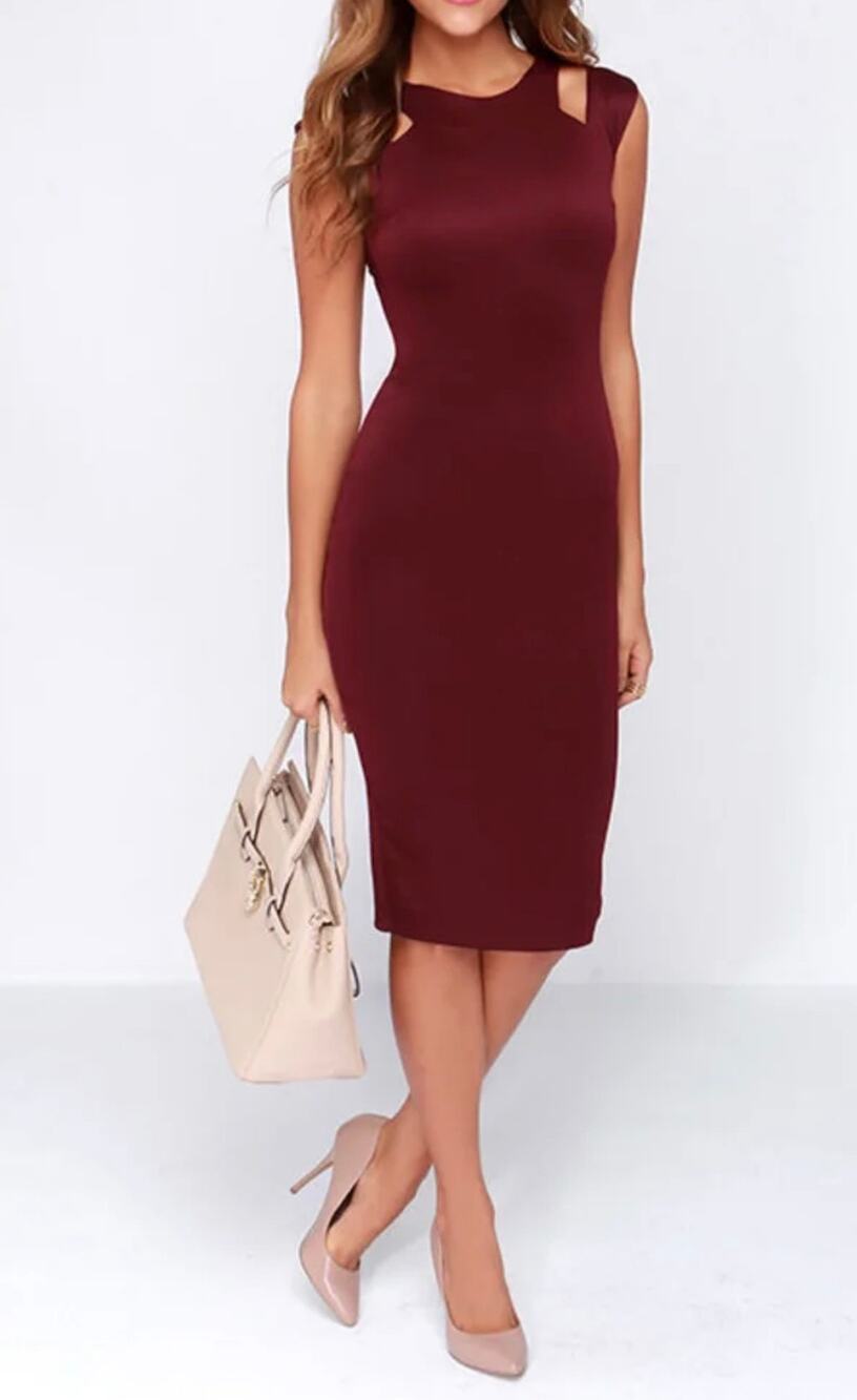 Lulus More and Amore Burgundy Shoulder Cutout Bodycon Midi Dress Size Small